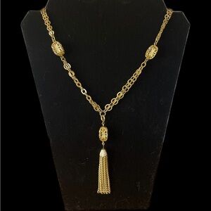 Vintage Emmons Gold Tone Double Chain Link Tassel Necklace